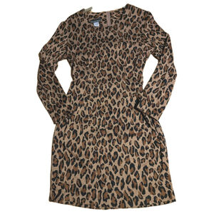 90's Vintage My Michelle Leopard Print Long Sleeve Dress Y2K Cheetah 9/10 S M